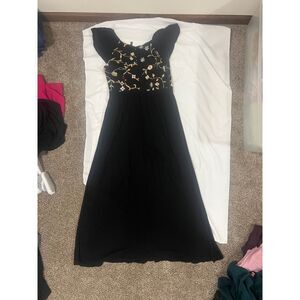 Lapis Black Maxi Dress XL – Floral Embroidered Bodice